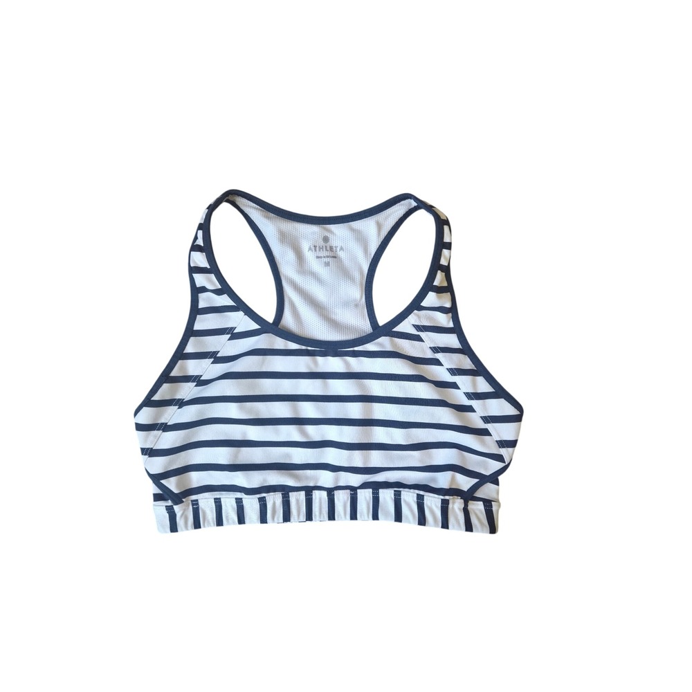 Athleta Womens Navy Blue White Striped Racerback Keyhole Sports Bra Size M